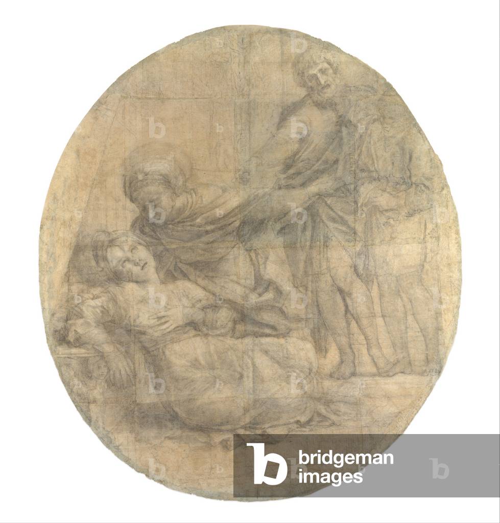 Das Martyrium der Heiligen Cecilia (Cartoon für ein Fresko), 1612-1614 (Kohle & Kreide auf blauem Büttenpapier