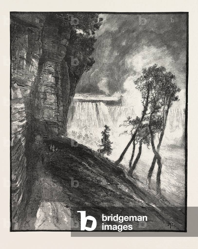 il cavallo-scarpa caduta, da sotto scogliera a capra isola, Canada, XIX secolo incisione