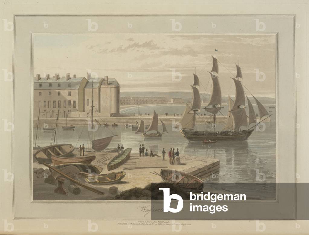 "Weymouth. Un'illustrazione a colori del porto.", b/w
