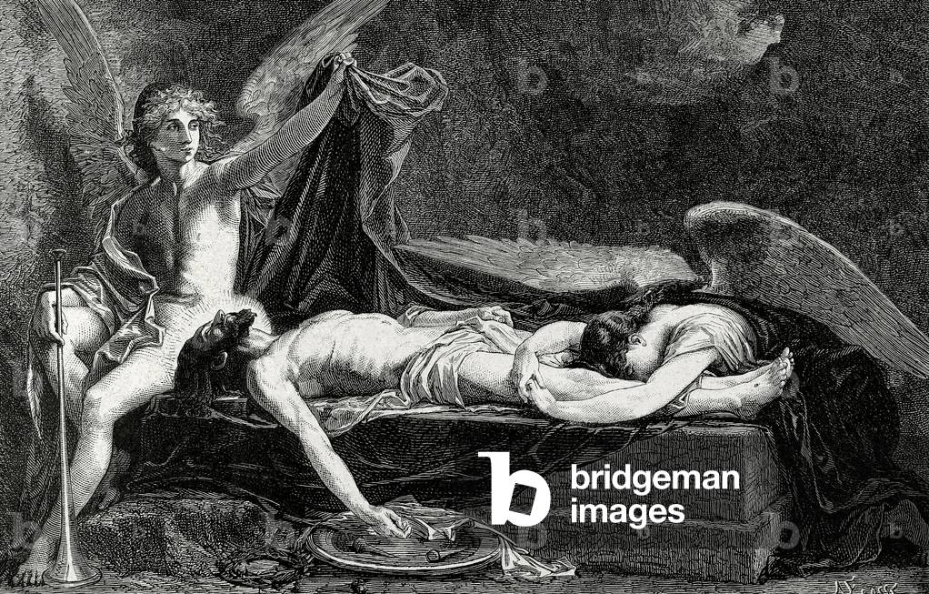 Gesù di Nazareth, il Messia, nella tomba. Incisione.