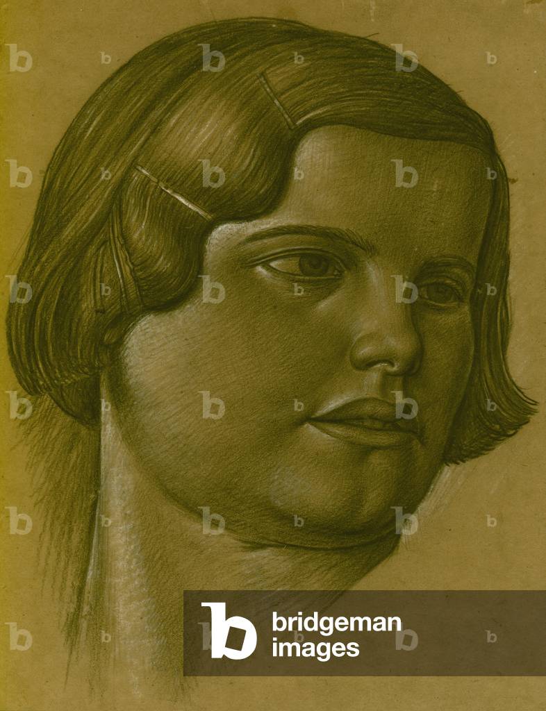 Immagine di Disegno "ritratto di una giovane ragazza con forcine (gesso su carta)" di Stanley Lewis, b/w