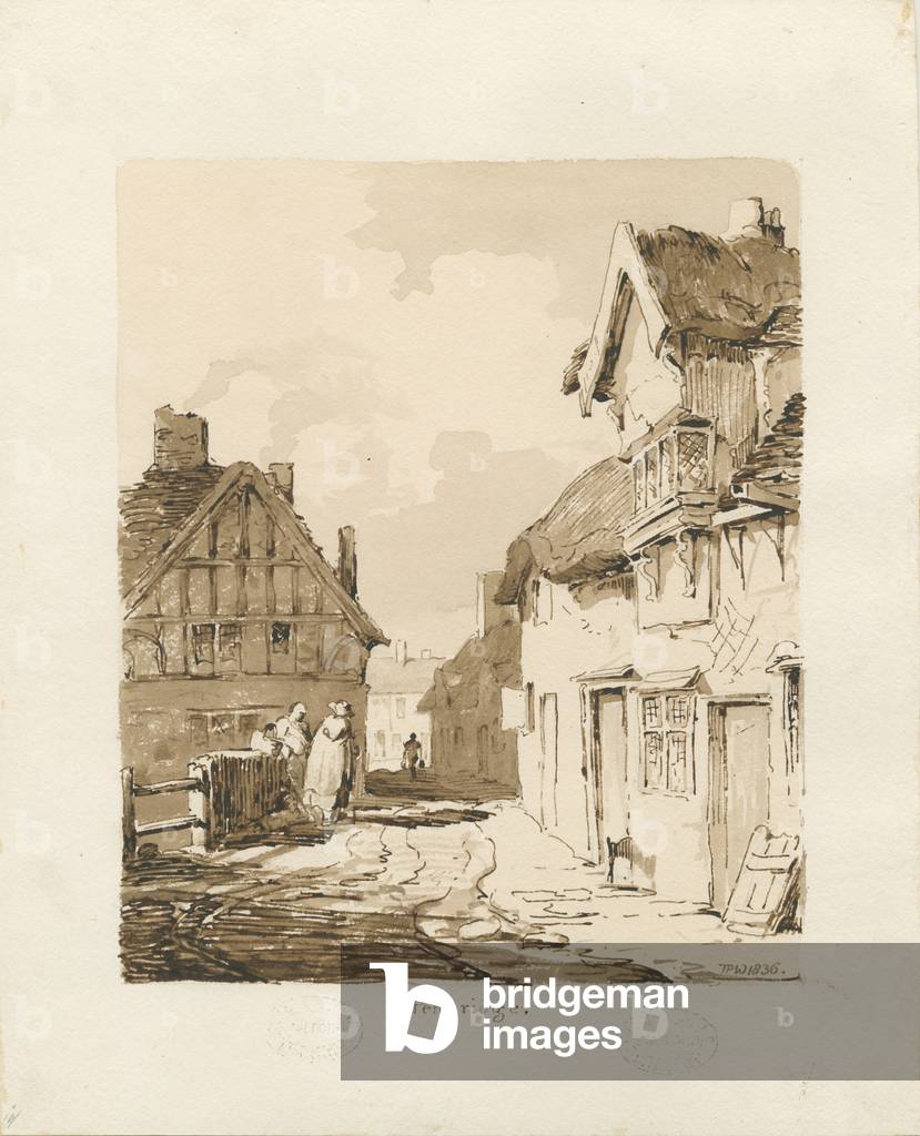 Image of Drawing depicting Penkridge Town: sepia drawing 1836 by Thomas Peploe Wood