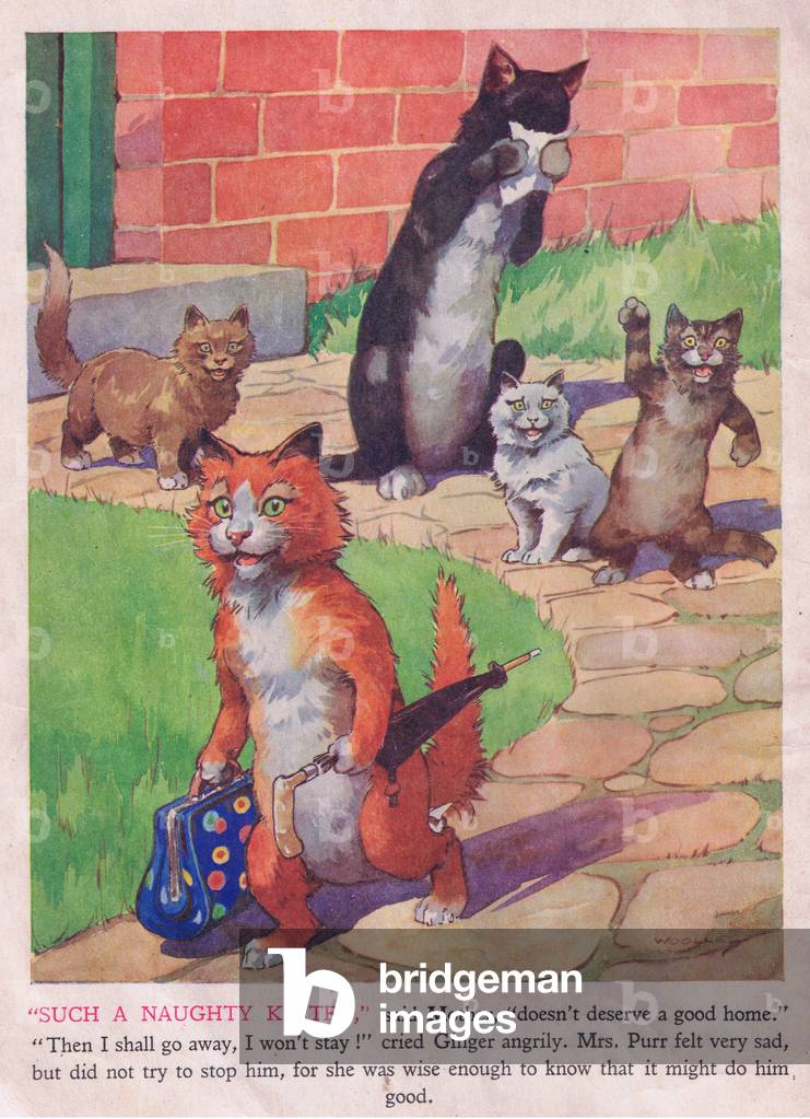 "Then I shall go away". Such a naughty kitten 1940's by Harry Woolley