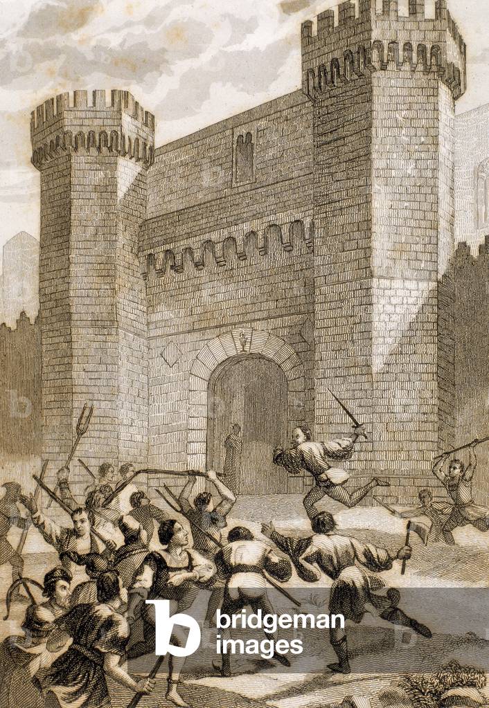 Révolte de paysans devant le monastère de Poblet. Catalogne. Espagne. Gravure.