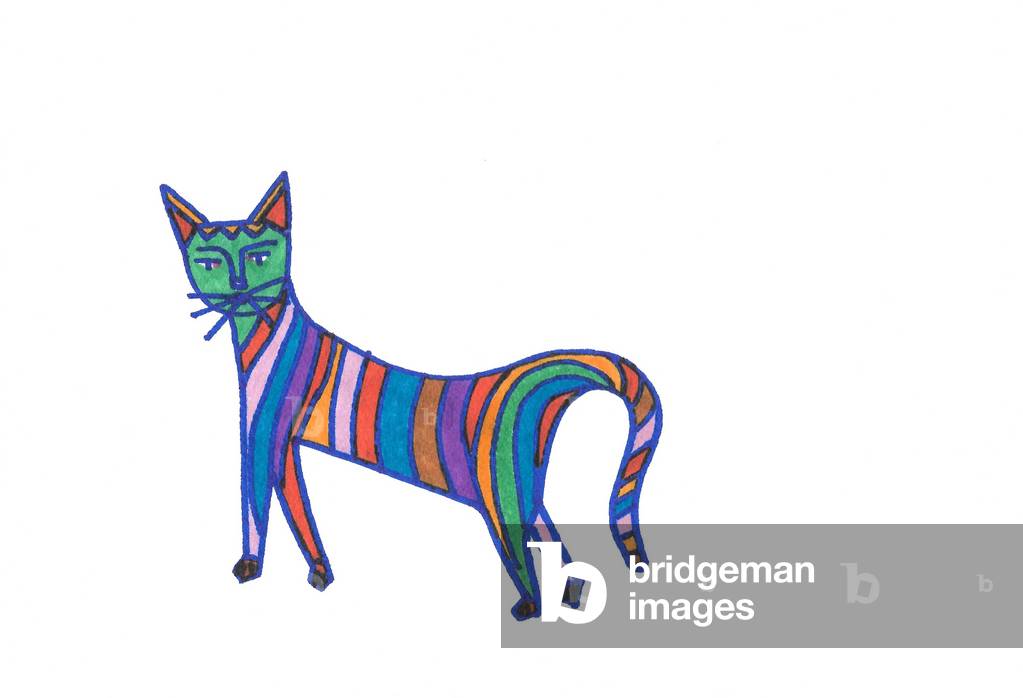 Rainbow Cat (feutre sur papier) par Daisy de Villeneuve