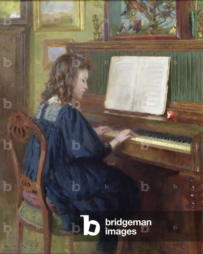 Suonare il pianoforte (olio su tela)