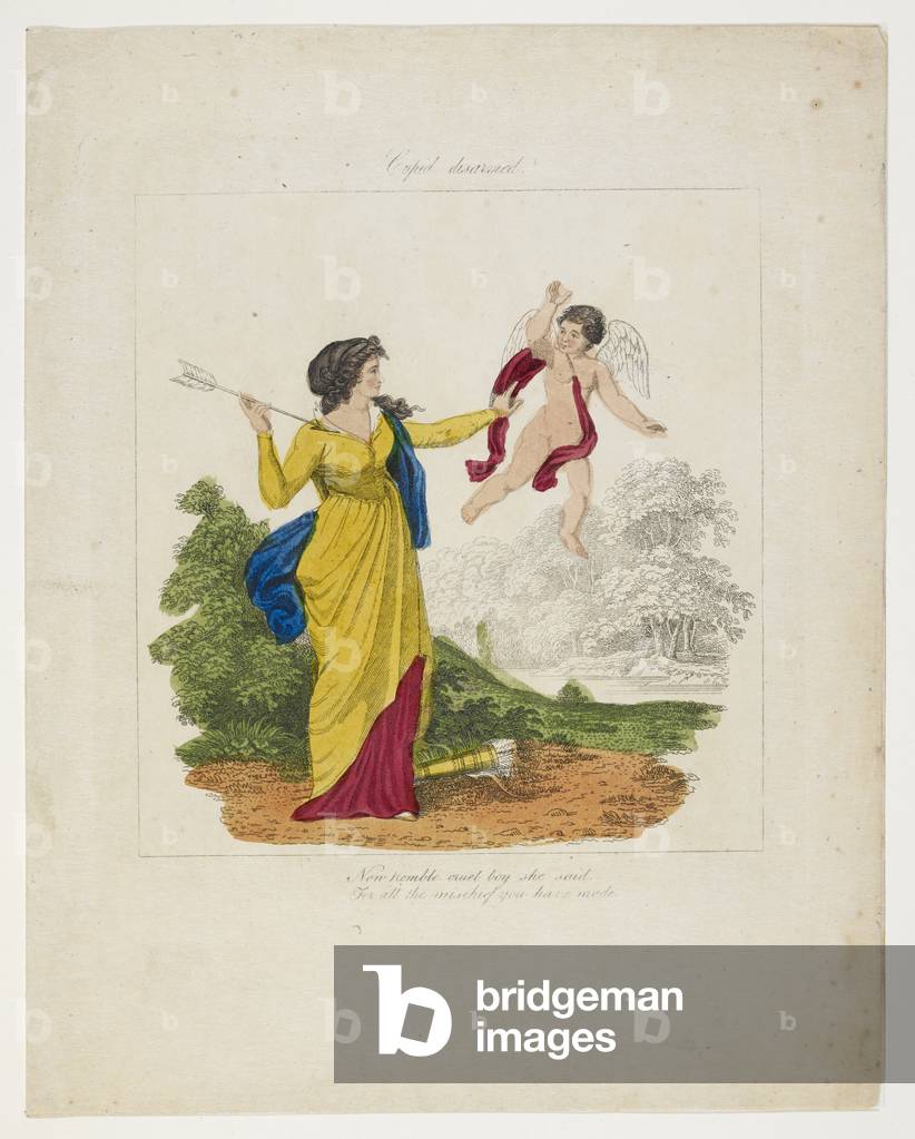 Illustration on a Valentine's card. 'Cupid disarmed'.