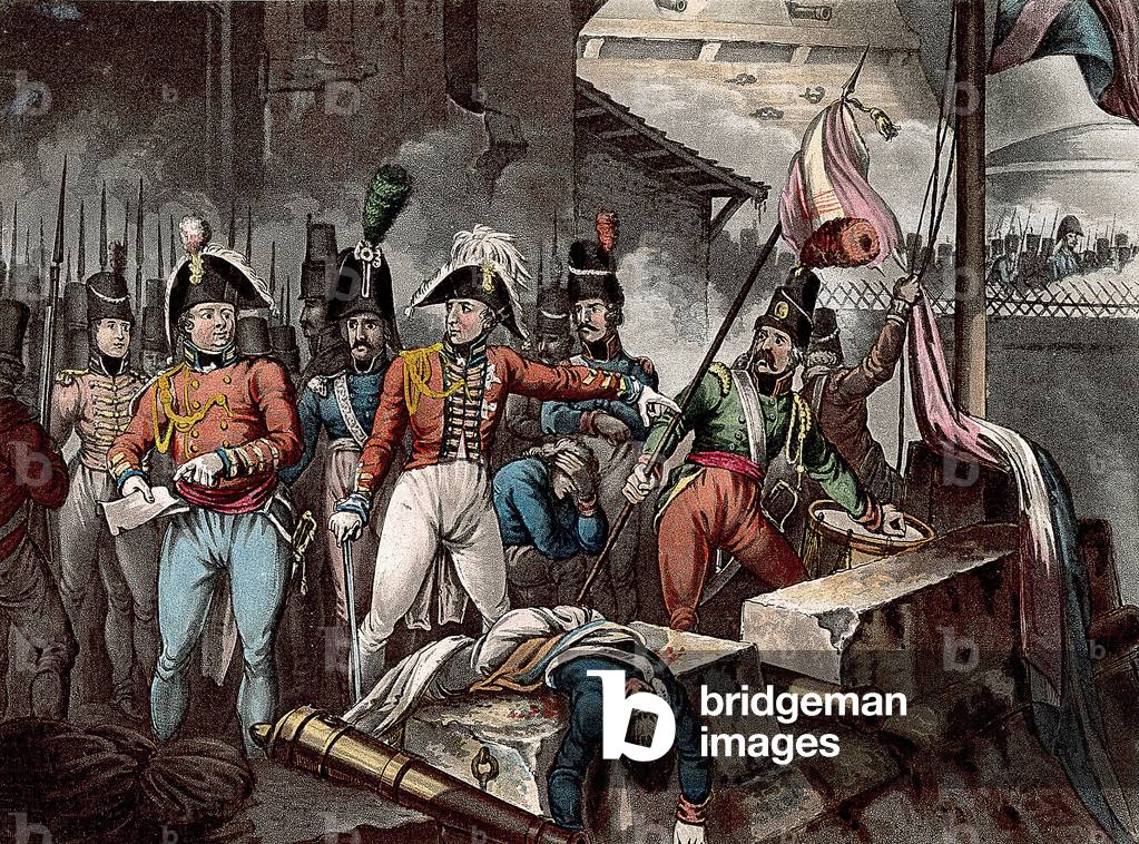 Guerra Peninsulare: Duca di Wellington (Arthur Wellesley 1769-1852) alla presa di Ciudad Rodrigo 1812. Disegna