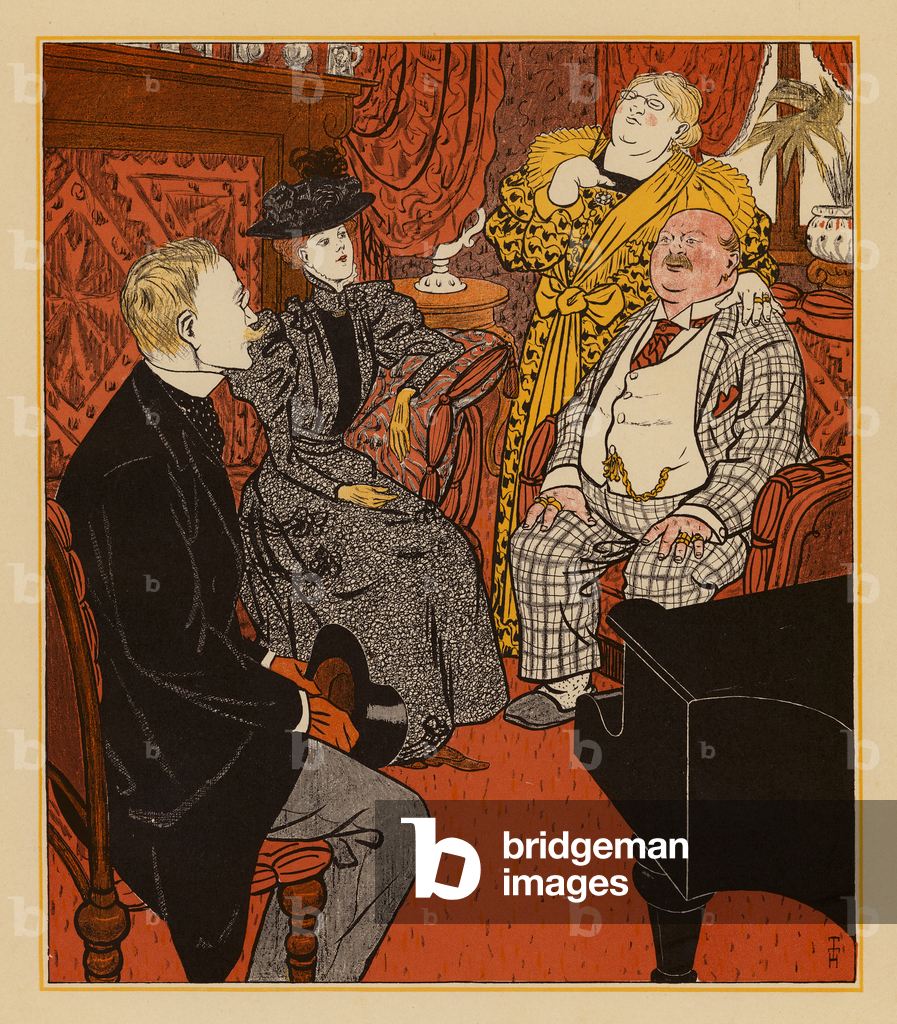 Bild von Druck "Ein Besuch (Farblitho)" 1801 von Thomas Theodor Heine
