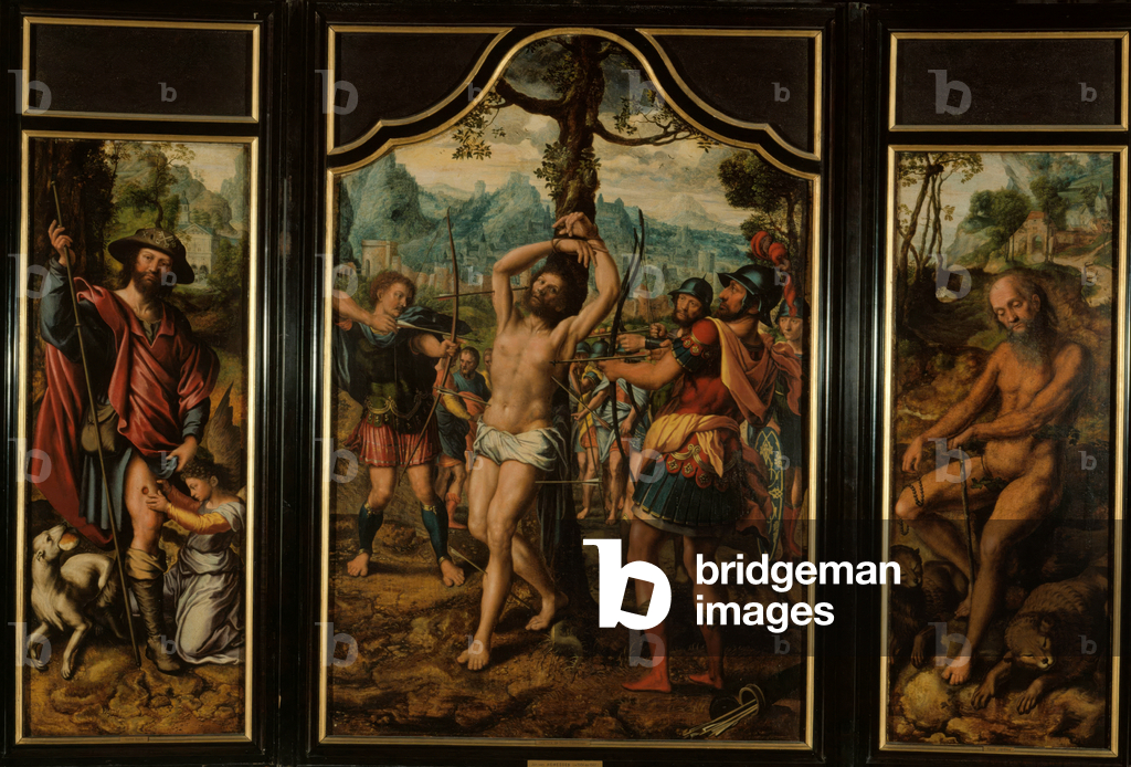 Triptych of the Martyrdom of Saint Sebastian (center panel): Saint Roch (left panel), Saint Onuphre (right pan