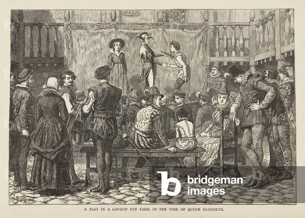 Image of Engraving depicting A Play in a London Inn Yard 1801 by Joseph Swain