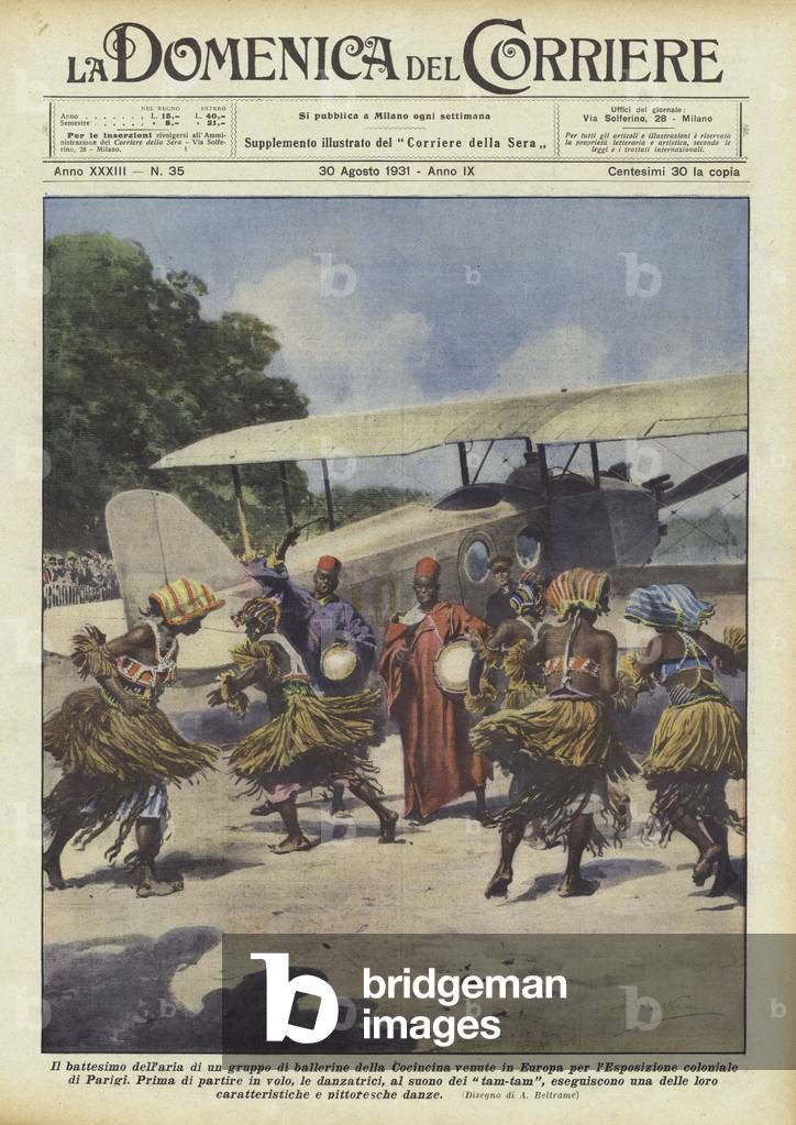 "Il battesimo dell'aria di un gruppo di ballerine della Cocincina venute in Europa per  (colour litho)" di Ac