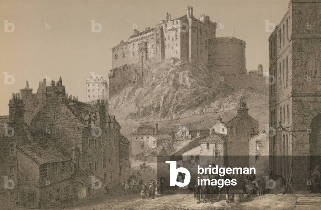 "Castello di Edimburgo (cromolito)" di English School, b/w