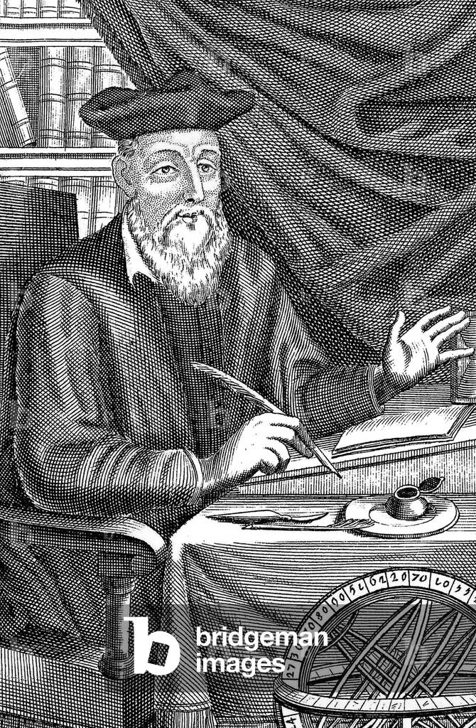 Michel de Nostredame, alias Nostradamus (1503-1566) astrologo francese e medico, incisione