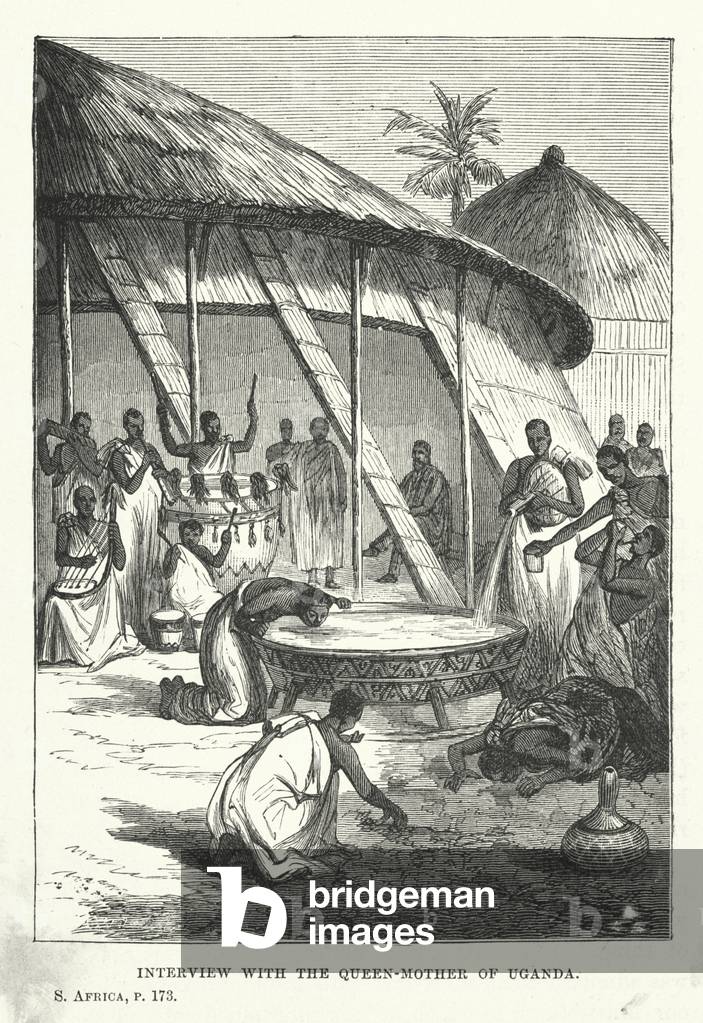Interview with the Queen-Mother of Uganda (engraving)