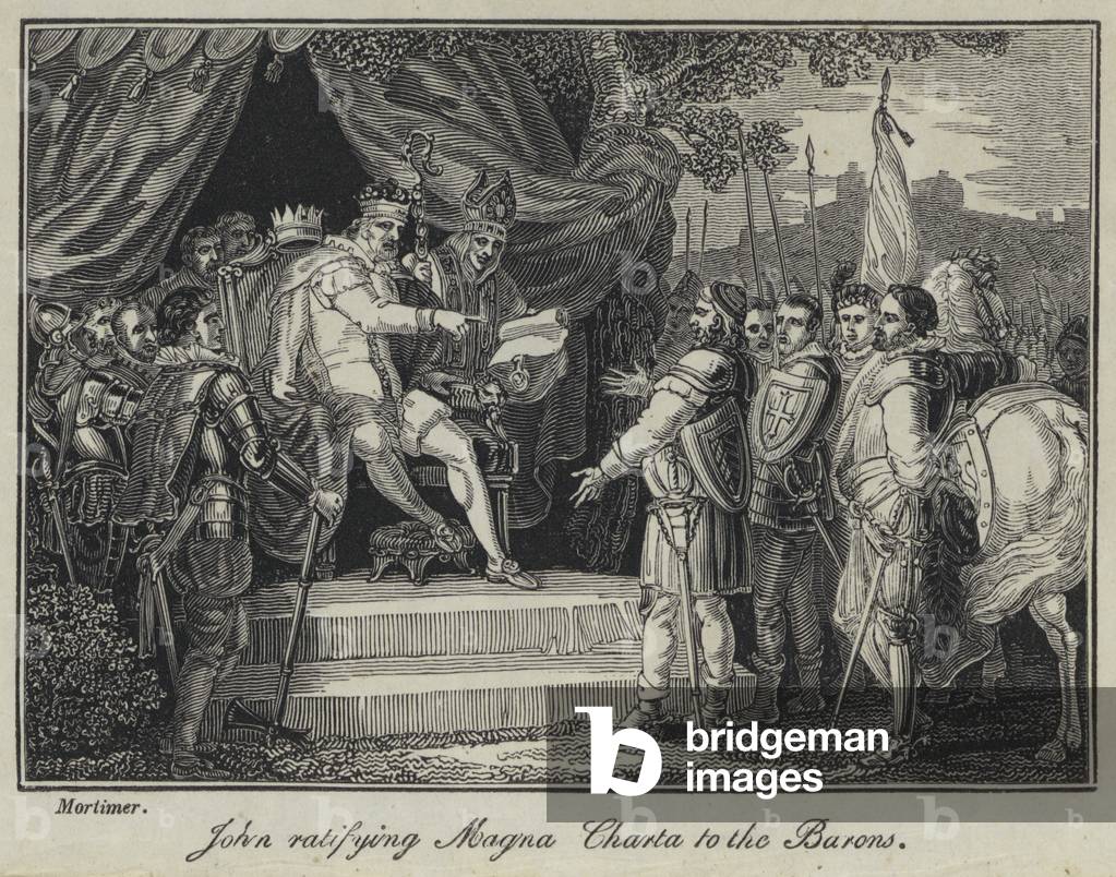 John ratifying Magna Charta to the Barons (engraving)