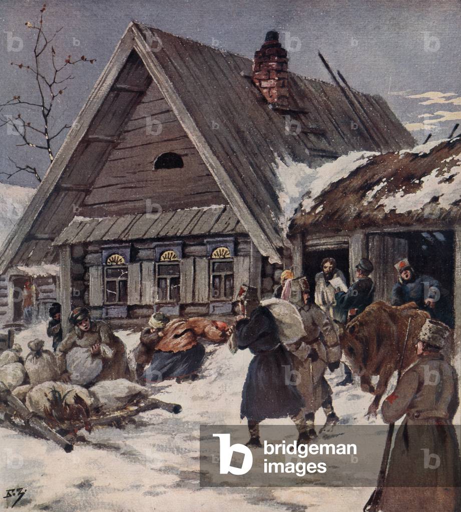 Soldati dell'Armata Rossa che effettuano una requisizione armata in un villaggio, Guerra Civile Russa, 1918 (l