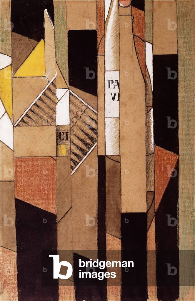 Stillleben mit Flasche und Zigarren; Nature Morte avec Bouteille et Cigares, 1912 (Gouache, Pastell, Kohle, Co