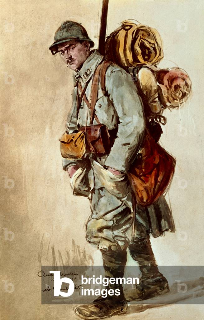 "Soldato francese che indossa il blu uniforme" 1916