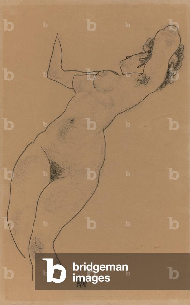 Reclining Nude; Liegender Akt by Egon Schiele, b/w