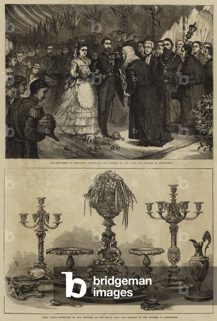 "Heirat von Maria Alexandrovna und dem Herzog von Edinburgh (Gravur)" von English School, b/w