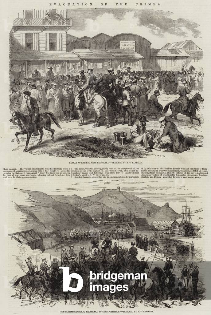 "Evakuierung der Krim (Gravur)" von Robert Thomas Landells, b/w