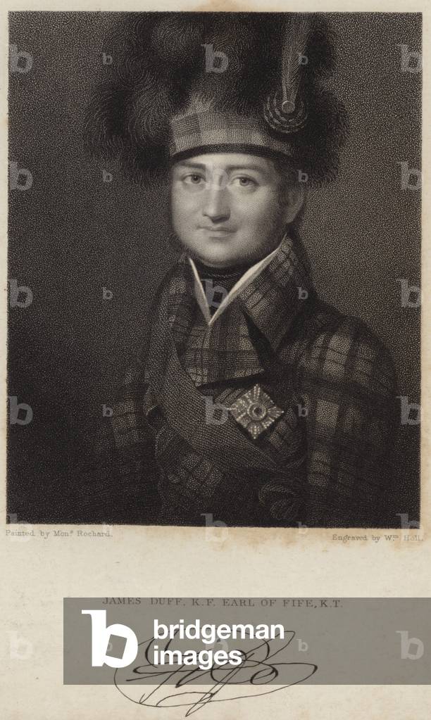 "Ritratto di James Duff; Conte di Fife (incisione)" di Francois Theodore Rochard, b/w