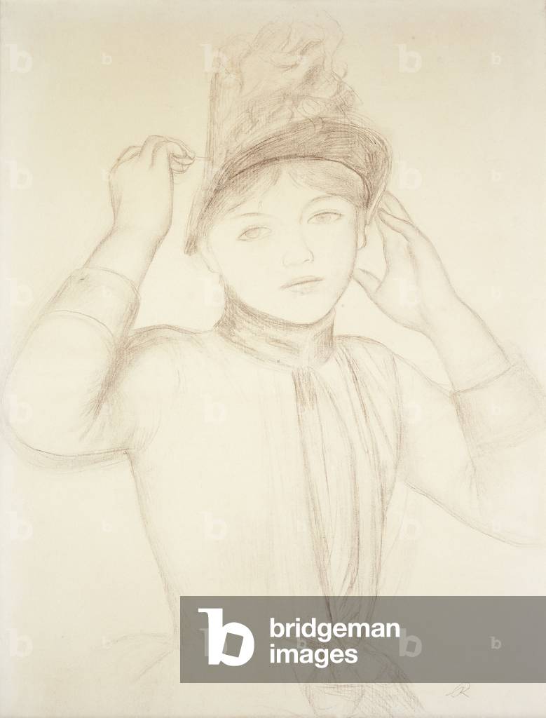 Giovane donna Disporre il suo cappello; Jeune Fille Arrangiamento figlio Chapeau, c. 1885 (matita su carta)