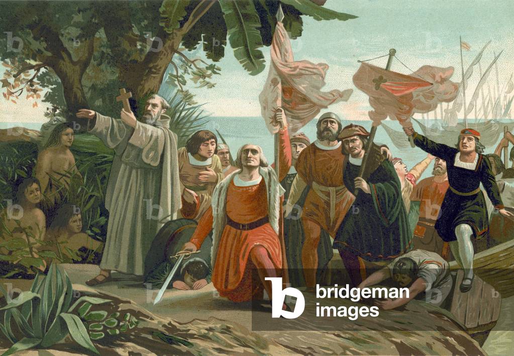 Arrivo di Colombo in America, 1492 (cromolito)