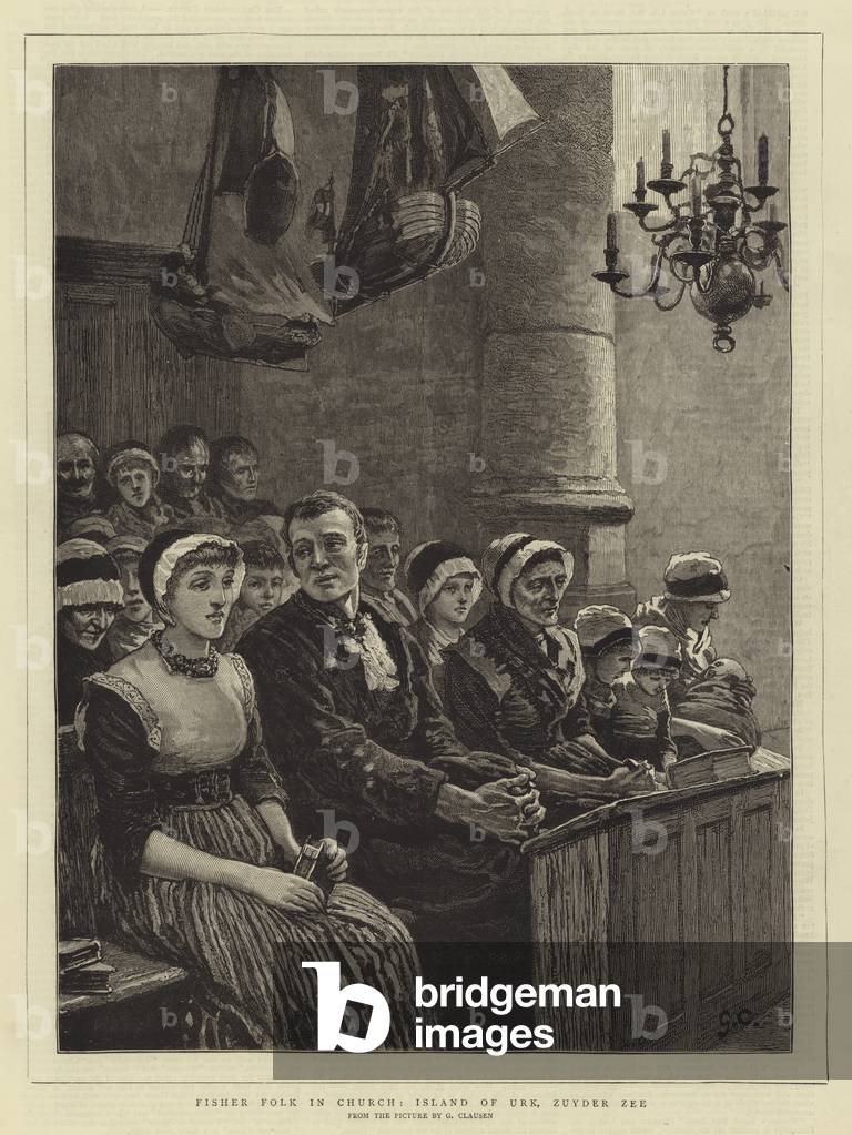 "Pescatore Folk in Chiesa" di English School, b/w