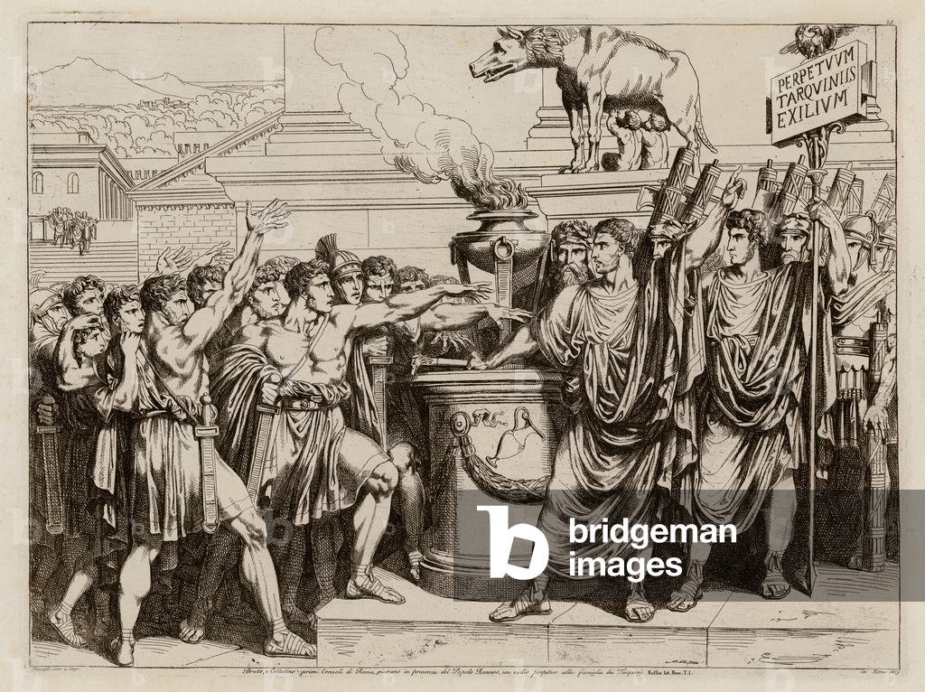 Image of Print depicting The Oath of Brutus (etching) 1801 by Bartolomeo Pinelli