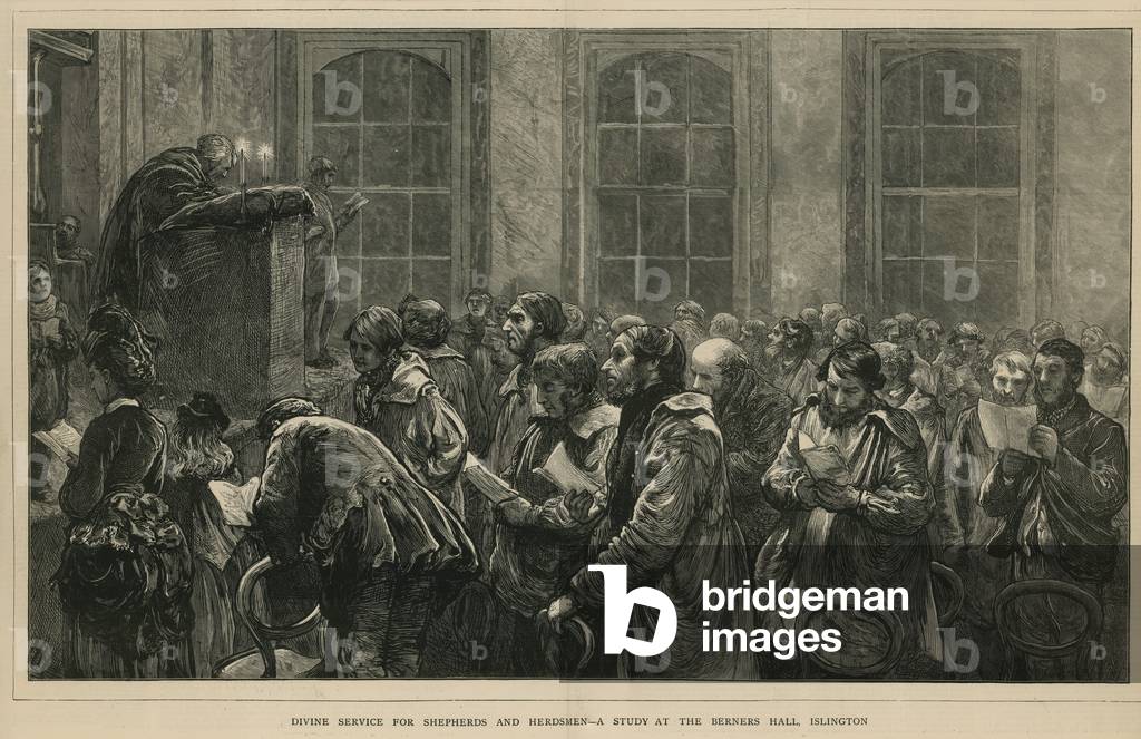 Divine service for shepherds and herdsmen - a study at the Berners Hall by English Artist