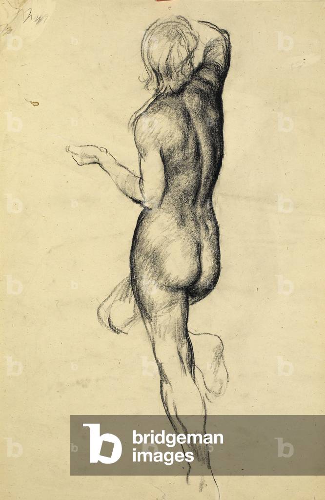 Full length rear view nude, one leg and one arm raised, c.1930 (pencil on paper) 