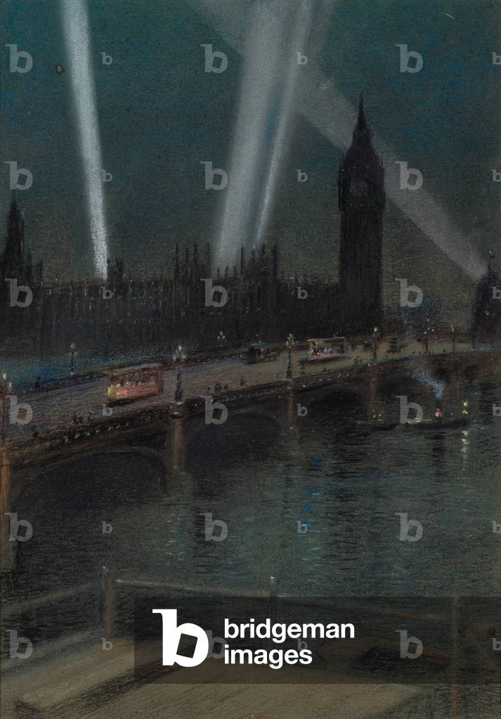 Faretti da guerra sopra Westminster Ponte, 1917 (pastello)