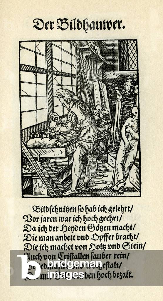 Bild von Gravur "Der Bildhauer" von Jost Amman, b/w