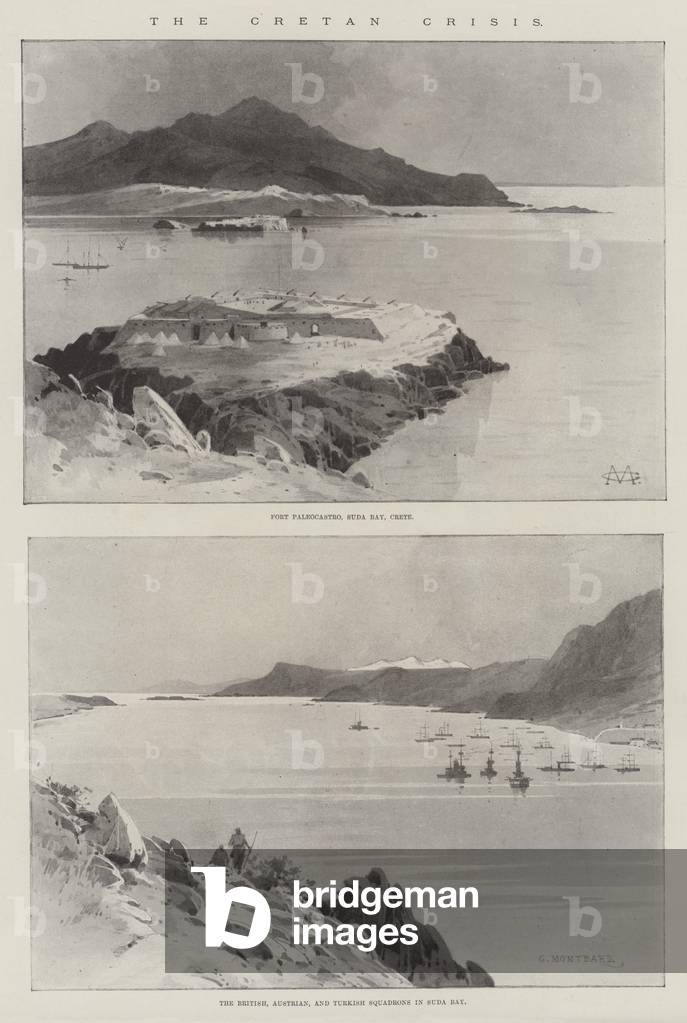 Bild von Druck "Die Kretische Krise (Lito)" 1897 von Charles Auguste Loye, b/w