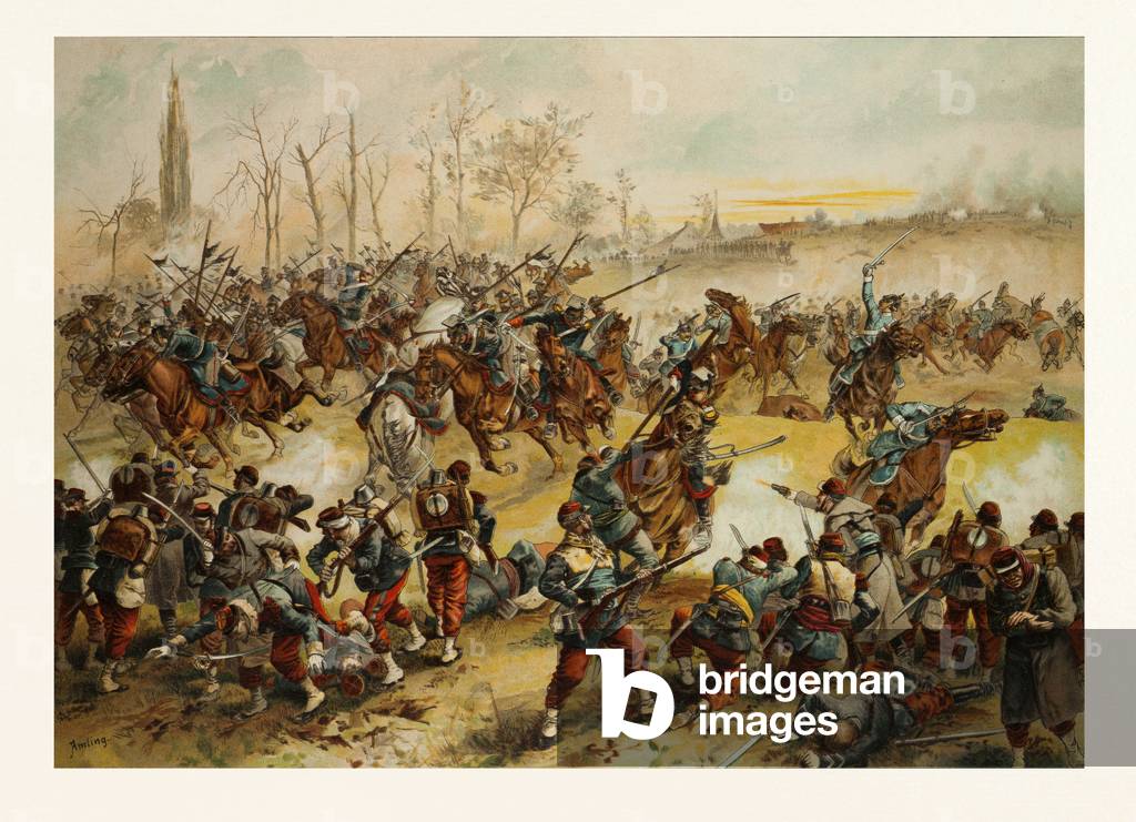 Dalla Battaglia di San Quintino del 19 gennaio 1871. Cavalleria tedesca che carica contro una linea difensiva 