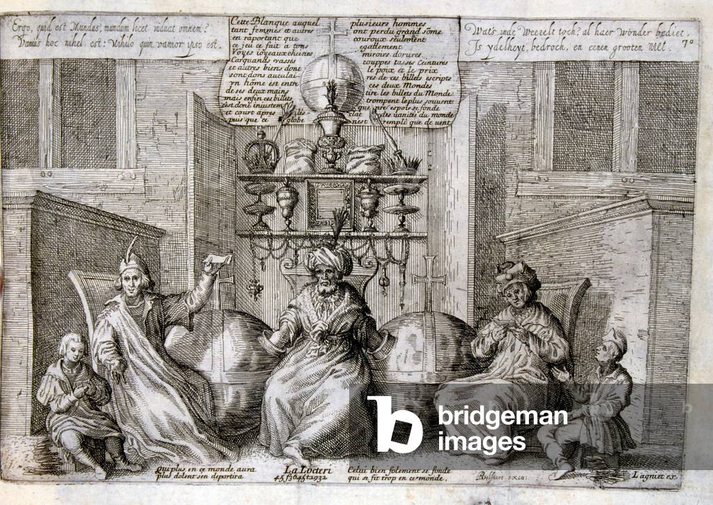 Gravur aus einer Sammlung von Sprichwörtern aus dem 17. Jahrhundert. Paris 1657-1663. Von Jacques Lagniet (162