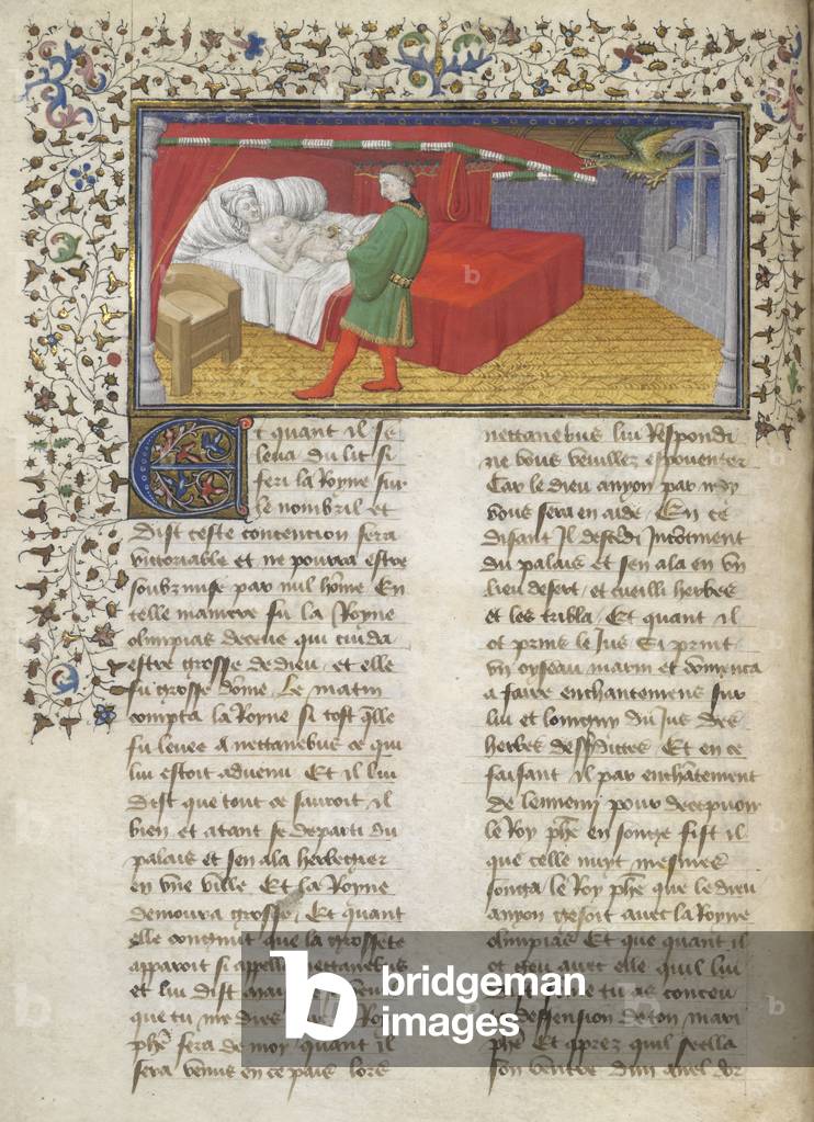 Nectanebus tritt als Schlange in die Kammer der Olympias ein und praktiziert Zaubersprüche an ihr, wenn sie im