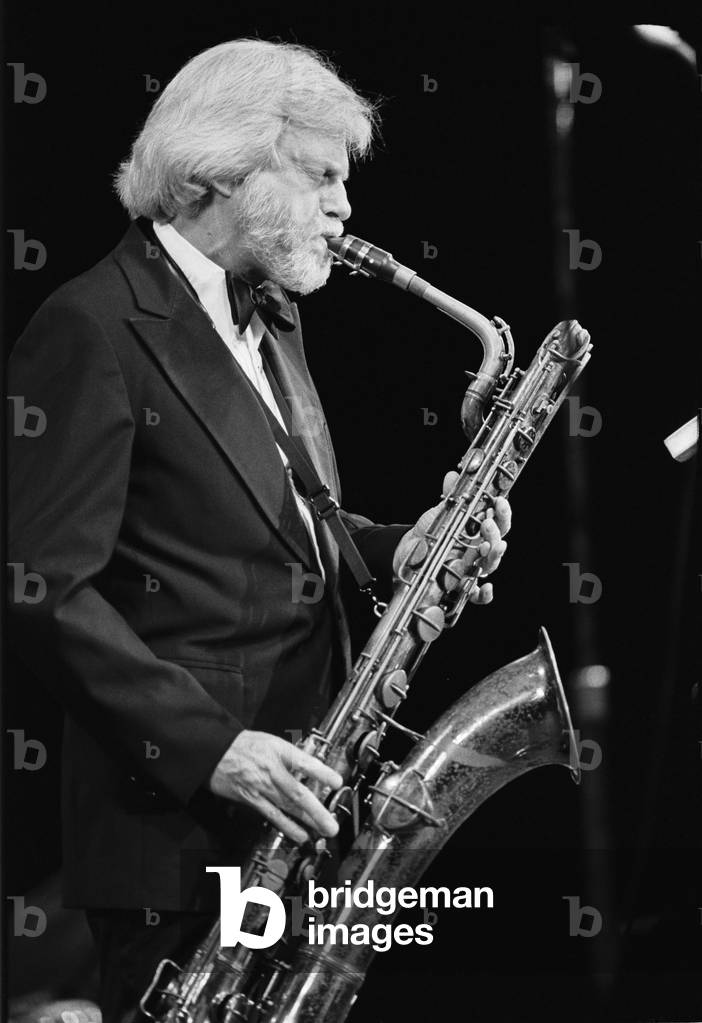 Image de Photographie représentant Gerry Mulligan 1983 par Rich Iwasaki, b/w