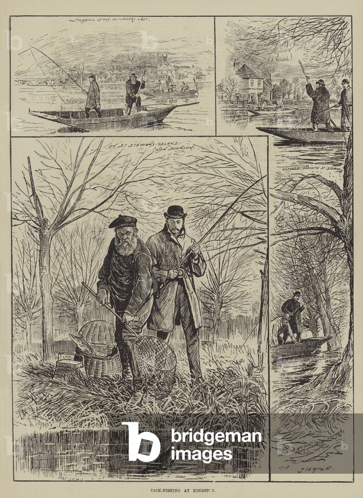 "Jack-Pesca a Kingston (incisione)" 1881 di English School, b/w