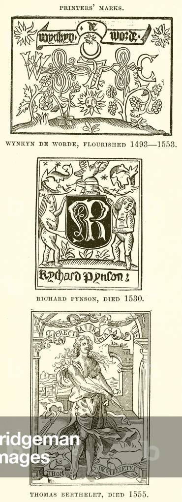 "Printers' Marks (Gravur)" von English School, b/w