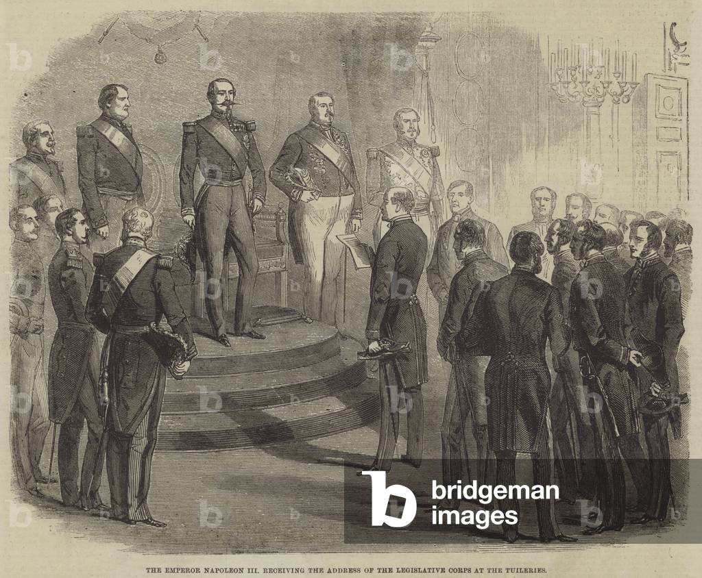 The Emperor Napoleon III receiving the Address of the Legislative Corps at the Tuileries (engraving)