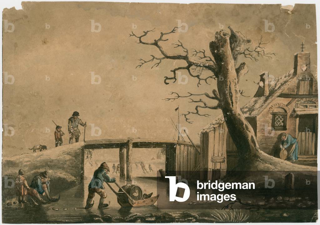 Bild von Gravur "Winterszene (farbige Gravur)" von English School