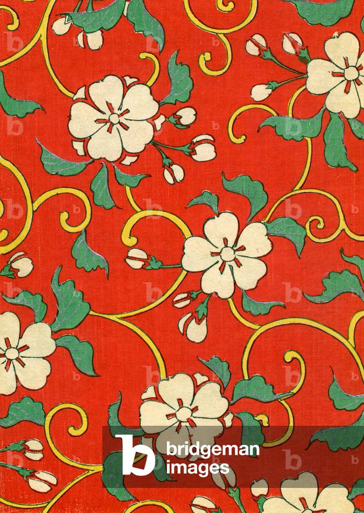 "Holzschnitt-Druck von Apfelblüten" 1882 von Japanese School