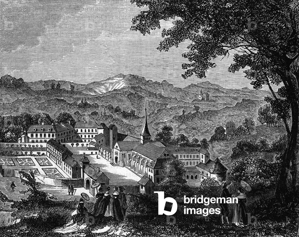 "Veduta di Port-Royal-des-Champs abbazia in Francia (luogo Jansenista nel XVII secolo)" 1601, b/w