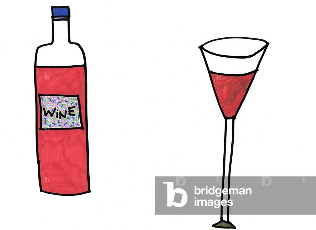 Wein & Glas (Filzstift auf Papier)