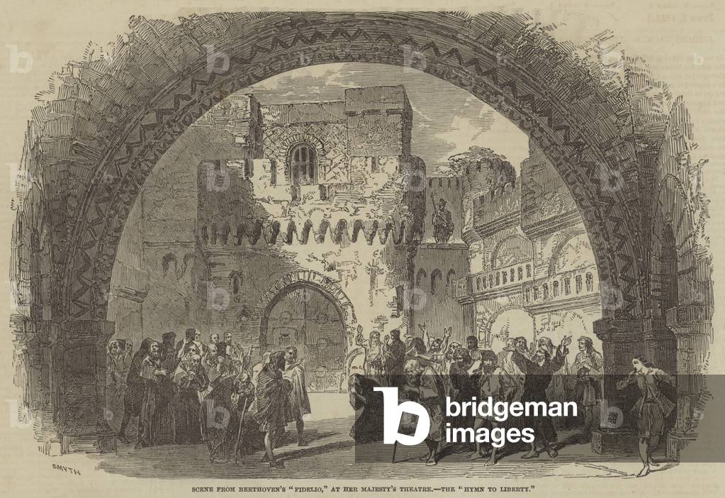 "Szene aus Beethovens „Fidelio“" 1851 von English School, b/w