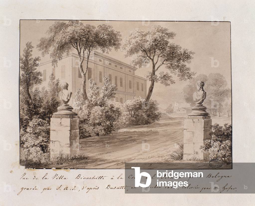Image of Engraving depicting View of Villa Bianchetti in Croce del Biacco near Bologna 1801 by French Artist