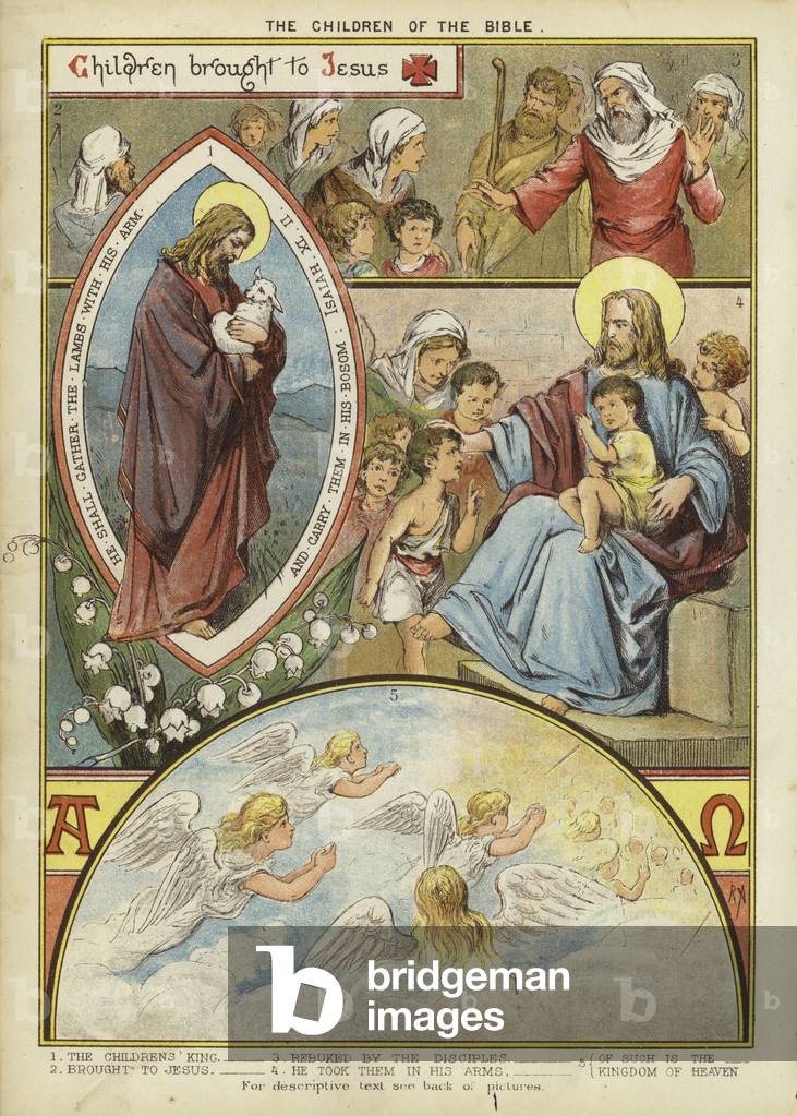 The Children of the Bible: Children brought to Jesus (chromolitho) by English Artist